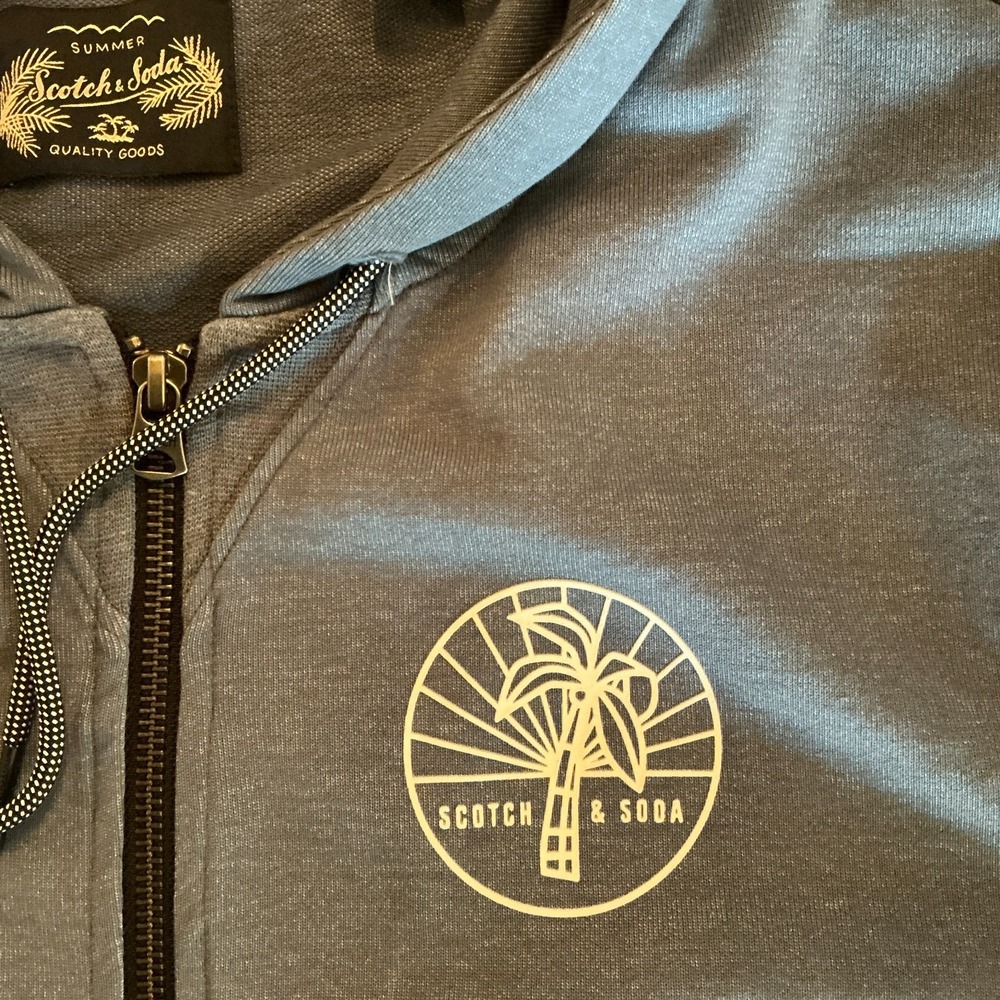 Scotch & Soda Full Zip Hoodie Mens L Blue Palm Logo Lightweight Sweatshirt - Picture 4 of 8